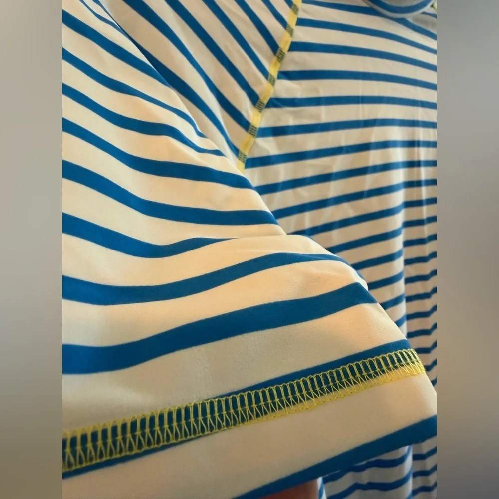 Johnnie B Blue and White Striped Short Sleeve Rash Guard EUC